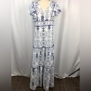 Blown Away By You Blue & White Printed Maxi Dress Size. XL
